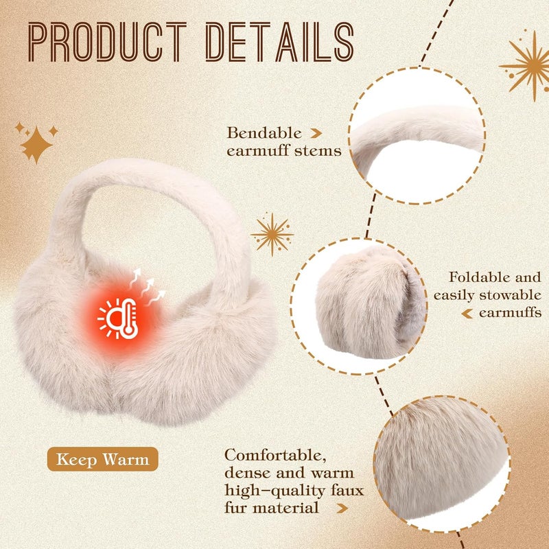 Cutecrop Ear Muffs for Winter Women, Earmuffs for Women Winter Ear Muffs Foldable Soft Faux Furry Ear Warmers Covers - Image 4